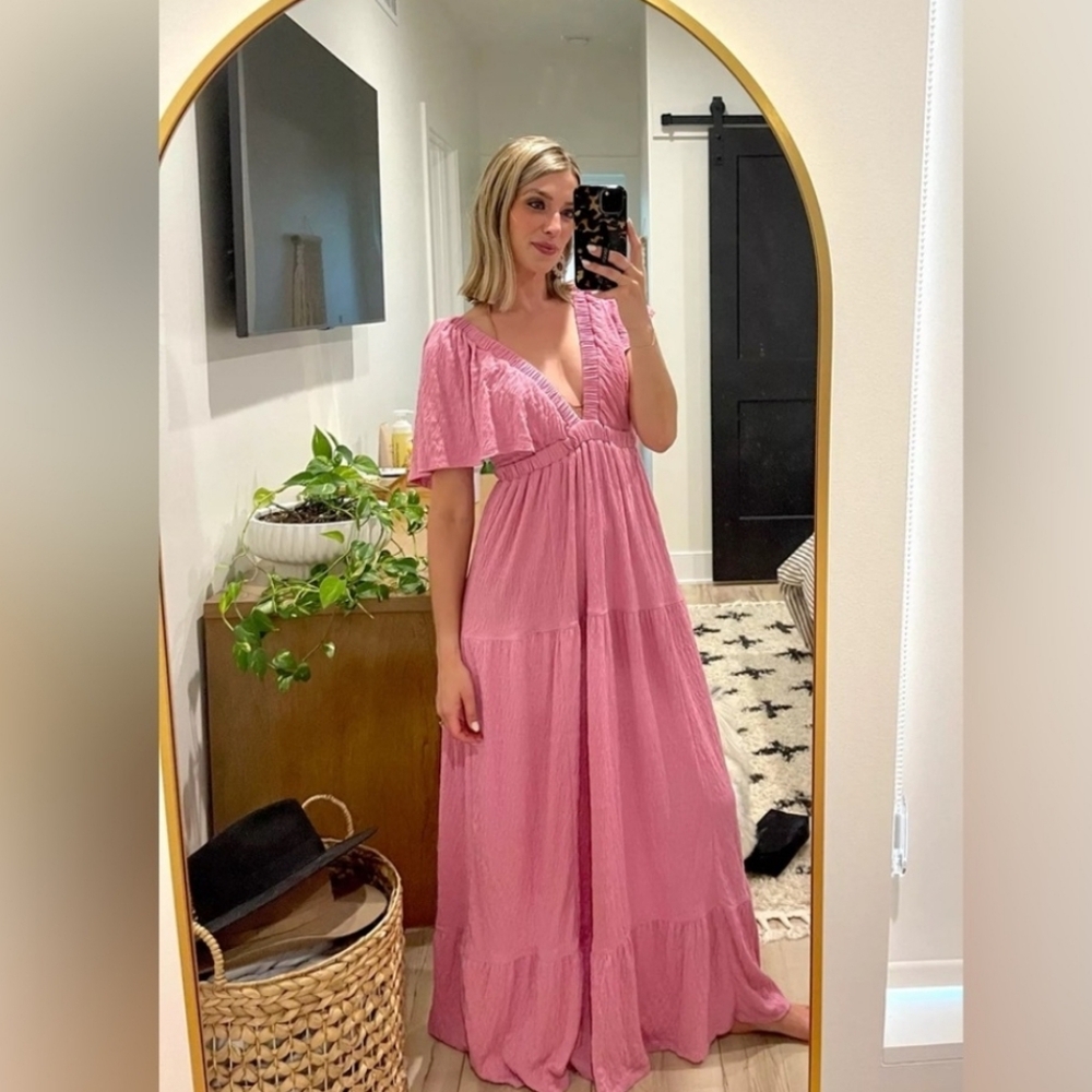 Free People FP Beach La La Maxi Dress Orchid Pink Gauze Boho Flowy Whimsical L - Picture 2 of 11